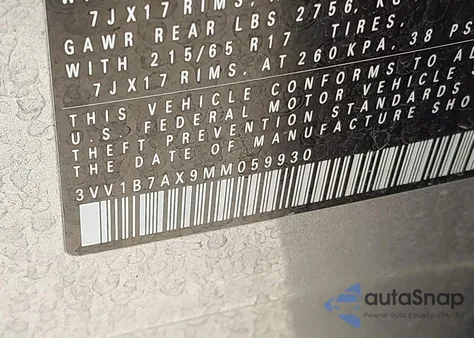 2021 Volkswagen Tiguan 2.0T S z USA, uszkodzony, nr VIN 3VV1B7AX9MM059930